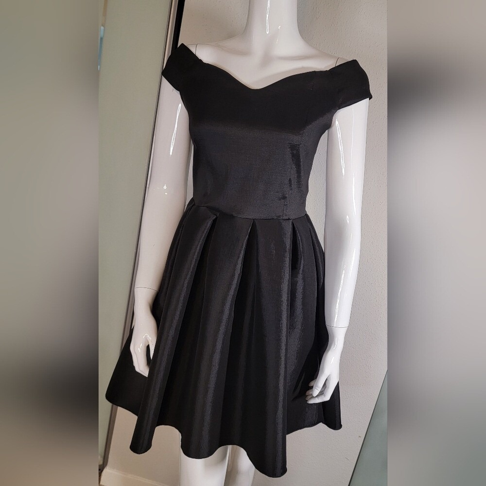 Off Shoulder Sleeve Little Black Formal Party A Line Dress By Kimcine Silk Like